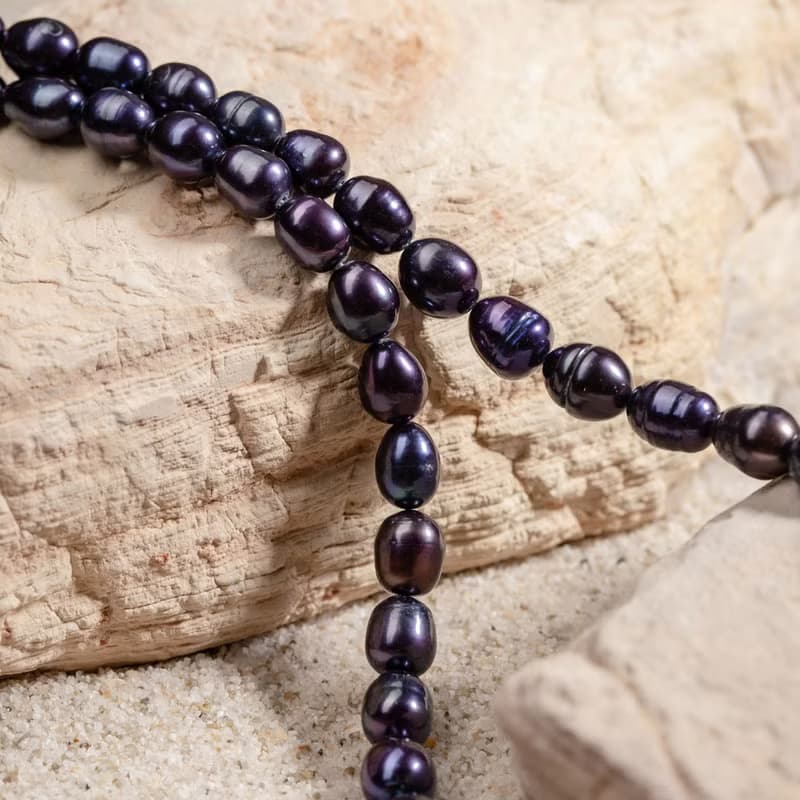 天然黑色米型珍珠項鍊 6–7mm 銀色延長鍊 簡約時尚 情人節禮物