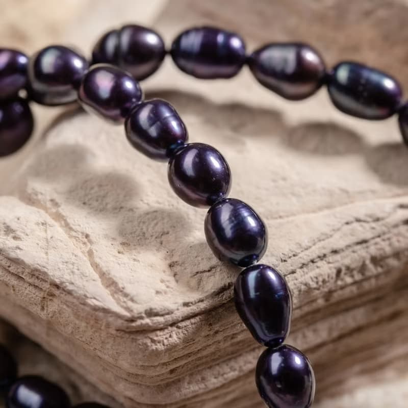 天然黑色米型珍珠項鍊 6–7mm 銀色延長鍊 簡約時尚 情人節禮物