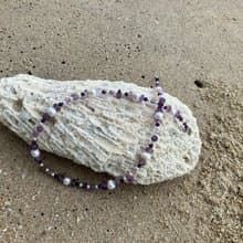Amethyst and Flash water pearl  minimalist necklace,母親節禮物
