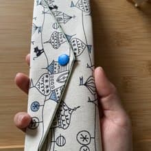文青風環保筷袋 ~貓咪的溫柔 溫暖晴藍 收納 手作餐具袋 交換禮物