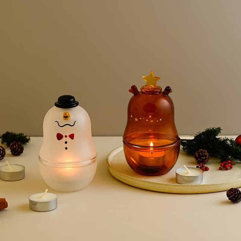 雪人變色造型玻璃燭罩/隨附小茶燭2入