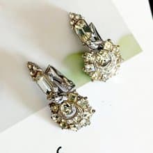 vintage jewelry  古董藝術透明萊茵吊飾 夾式耳環