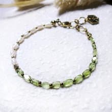 VIIART。森森。橄欖石珍珠古著金手鍊。八月誕生石手環