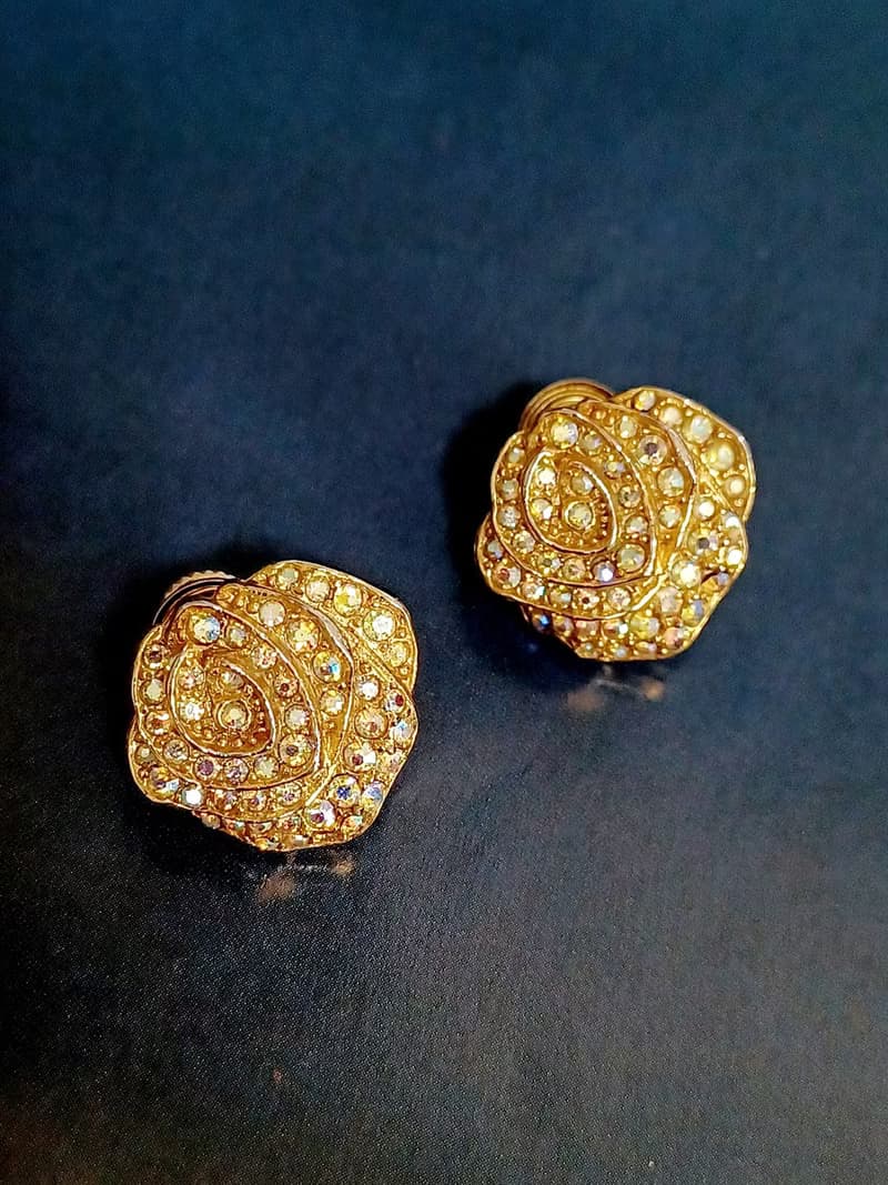 vintage jewelry 古董繁覆極光萊茵山茶花 夾式耳環