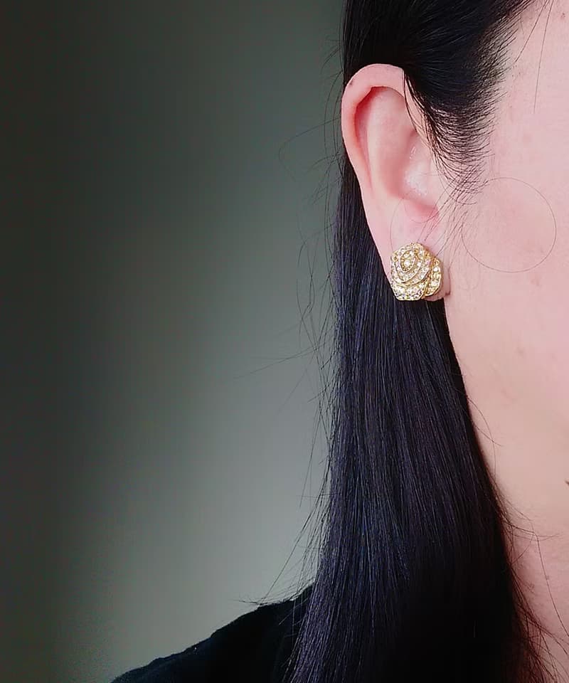 vintage jewelry 古董繁覆極光萊茵山茶花 夾式耳環