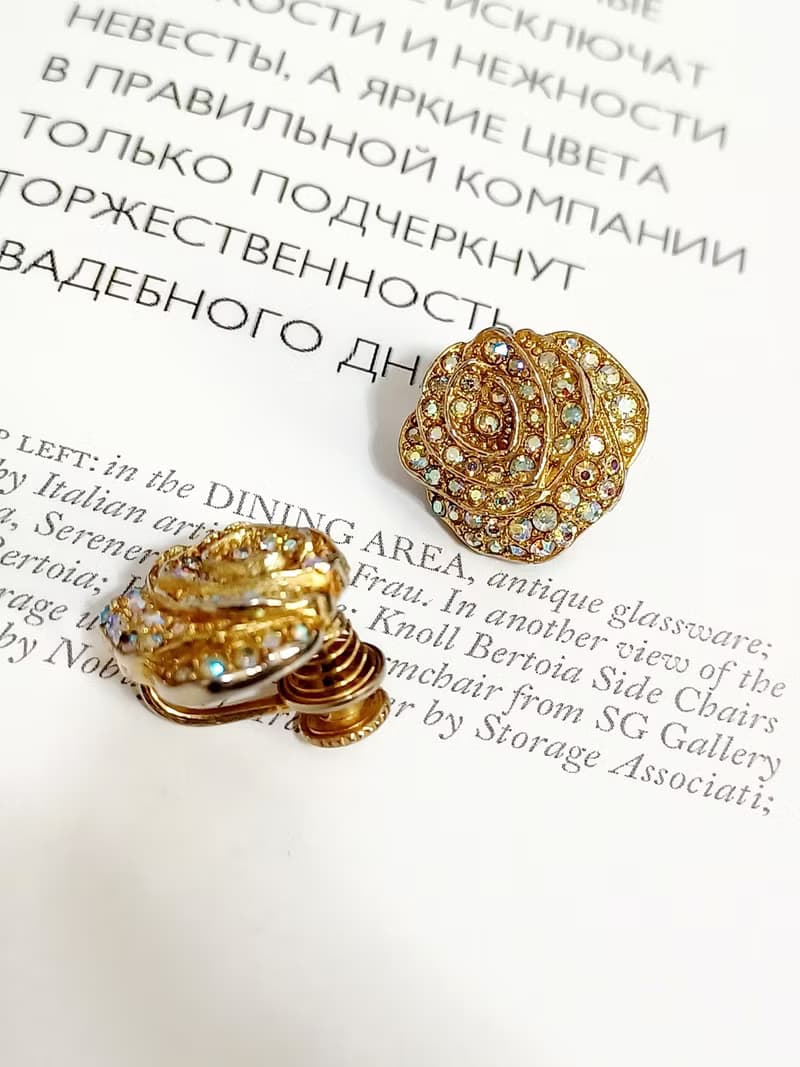 vintage jewelry 古董繁覆極光萊茵山茶花 夾式耳環