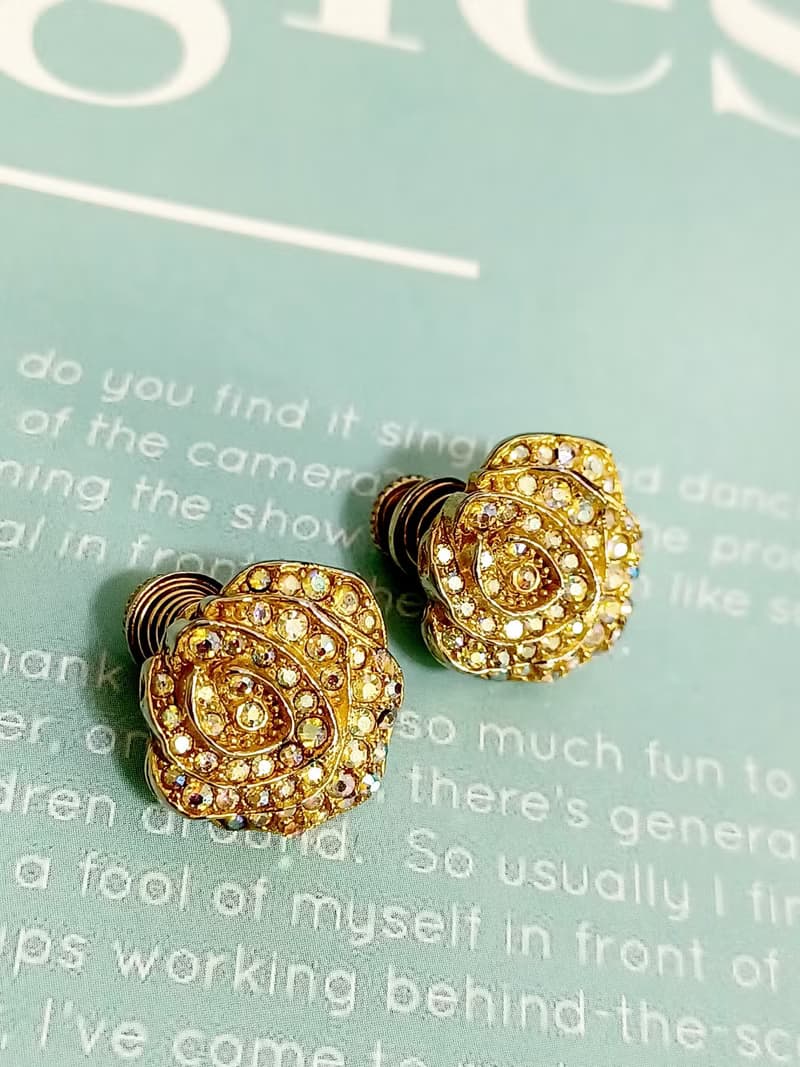 vintage jewelry 古董繁覆極光萊茵山茶花 夾式耳環