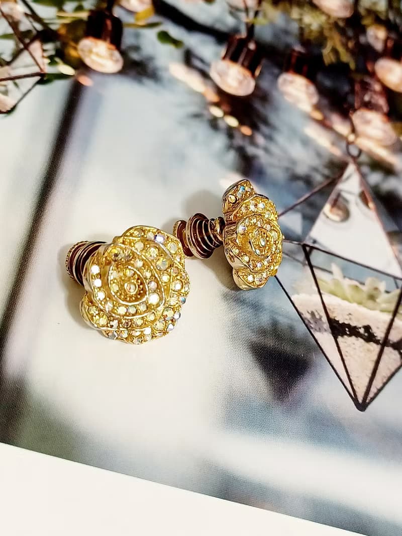 vintage jewelry 古董繁覆極光萊茵山茶花 夾式耳環