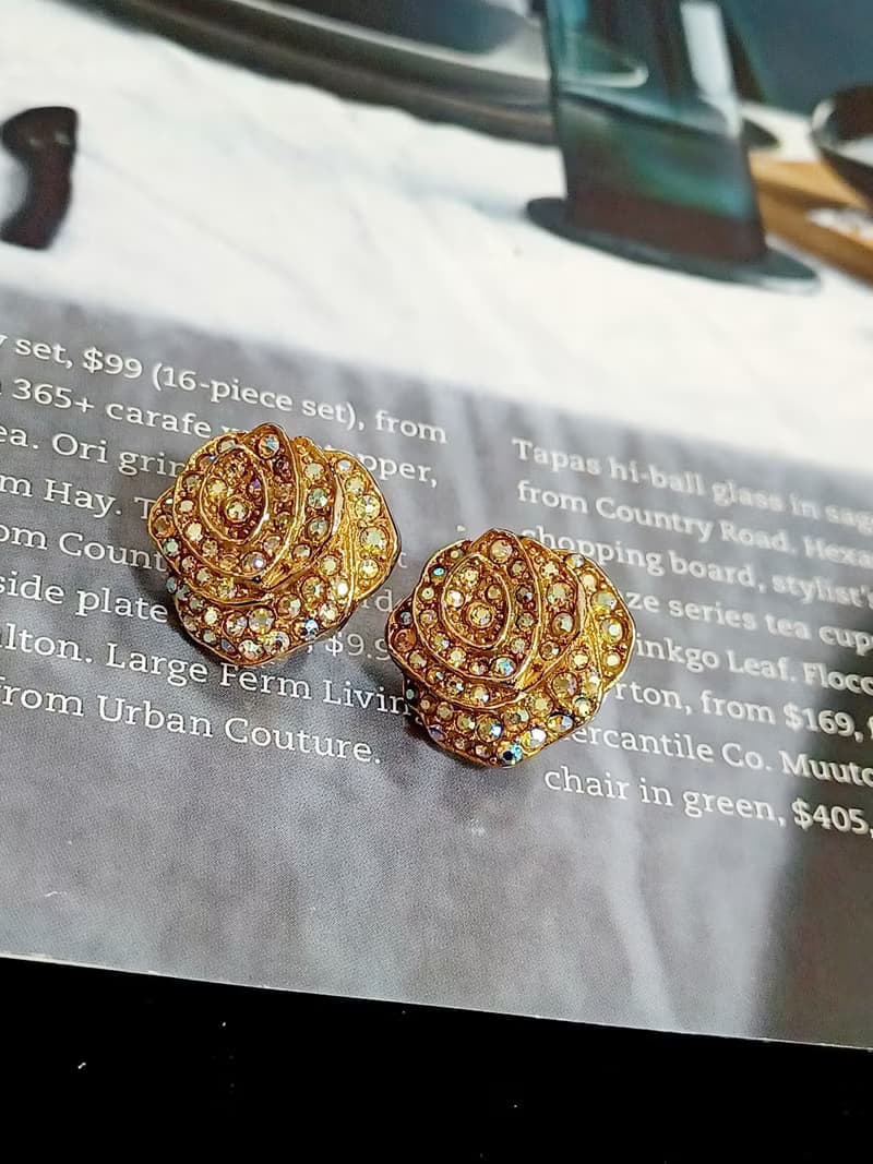 vintage jewelry 古董繁覆極光萊茵山茶花 夾式耳環