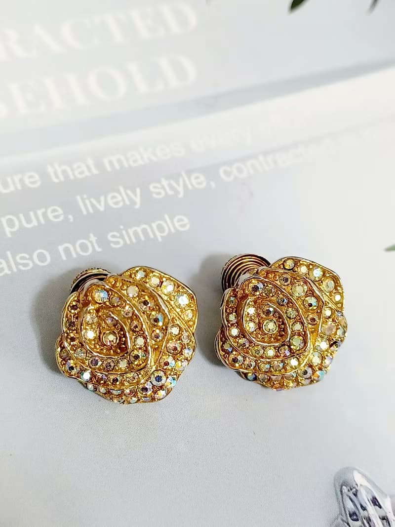 vintage jewelry 古董繁覆極光萊茵山茶花 夾式耳環