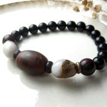 珠串設計手鍊 臺灣雪花玉+年糕玉+紫檀+黑曜石/霧面