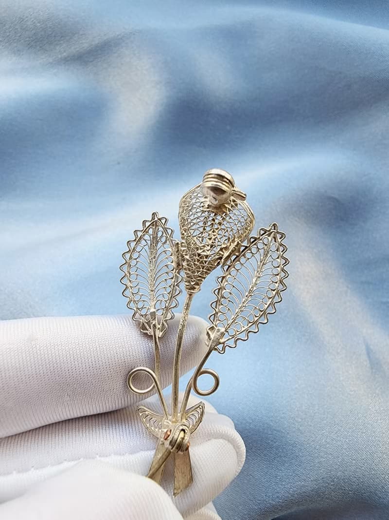 義大利手工純銀掐絲海芋花束纍絲胸針/別針vintage西洋古董飾品