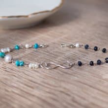 Chain bracelet, Turquoise, Sapphire, Pearl, 925 Sterling Silver, September gems