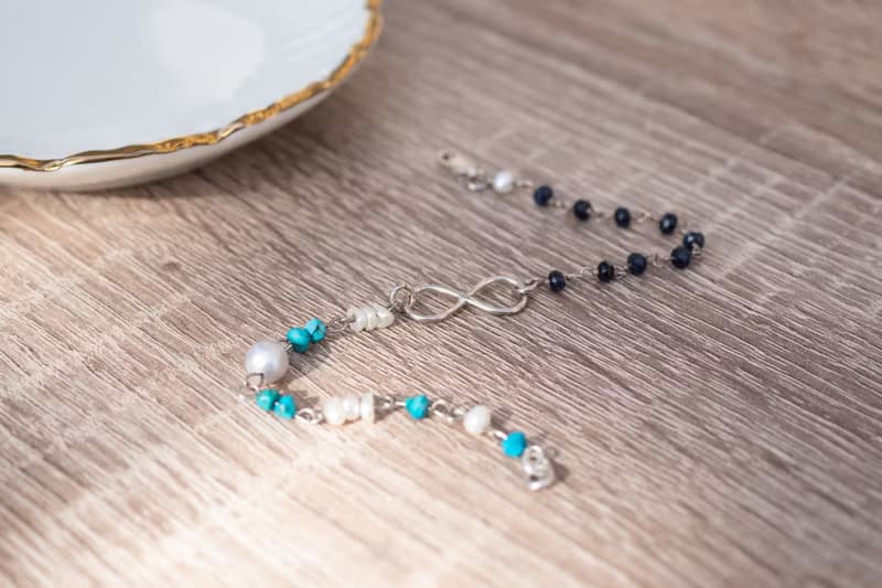 Chain bracelet, Turquoise, Sapphire, Pearl, 925 Sterling Silver, September gems