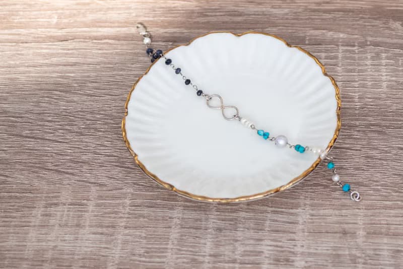 Chain bracelet, Turquoise, Sapphire, Pearl, 925 Sterling Silver, September gems