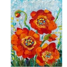 Red Poppies Painting Flower Original Art Impasto Oil Painting on Canvas 24x18cm