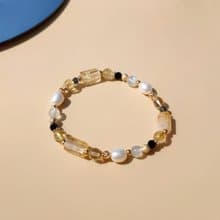 光暗。黃水晶 淡水珍珠 月光石 14K包金 水晶礦石設計手鍊