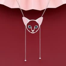 日系和風貓咪頭Bolo Tie 粉色耳朵可愛超長項鏈 925銀波羅領結