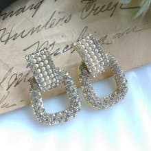 Vintage Jewelry 西洋古董飾品  門環款 珠鑽 摩登 針式耳環