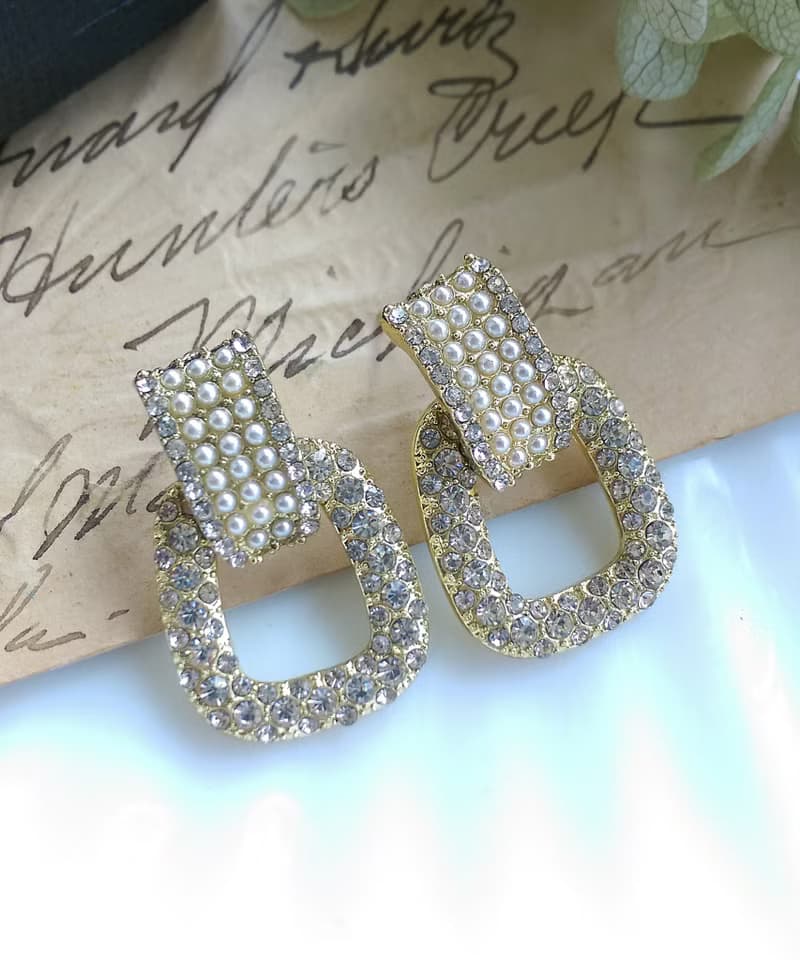 Vintage Jewelry 西洋古董飾品  門環款 珠鑽 摩登 針式耳環