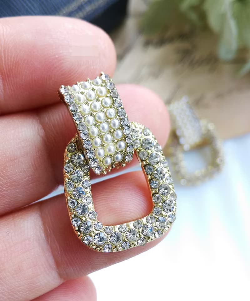 Vintage Jewelry 西洋古董飾品  門環款 珠鑽 摩登 針式耳環