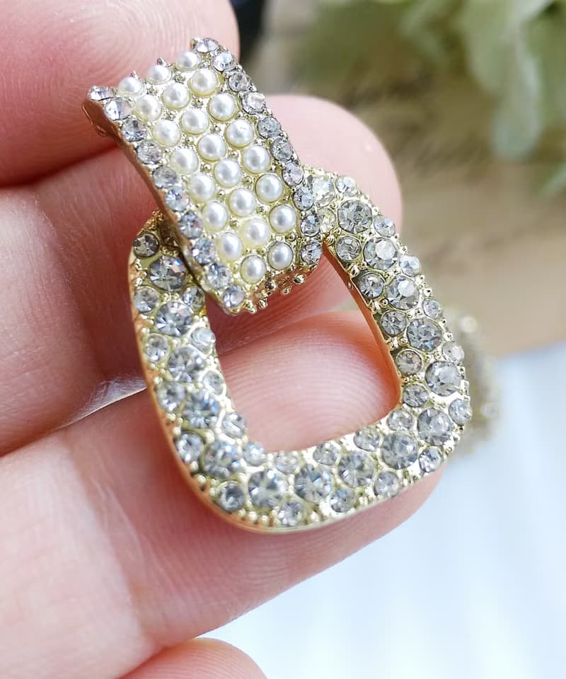 Vintage Jewelry 西洋古董飾品  門環款 珠鑽 摩登 針式耳環