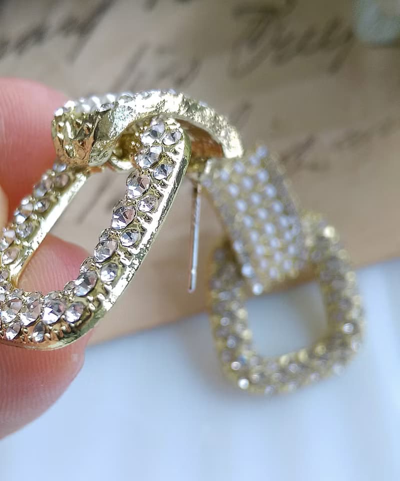 Vintage Jewelry 西洋古董飾品  門環款 珠鑽 摩登 針式耳環