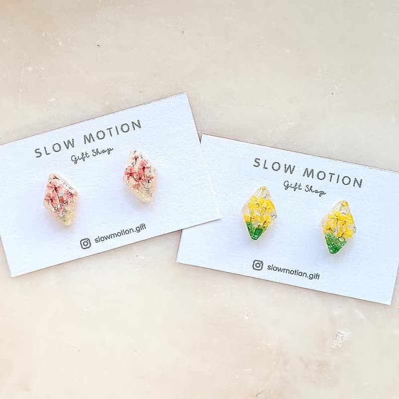 乾燥花菱形小耳環/耳夾 抗過敏醫療鋼