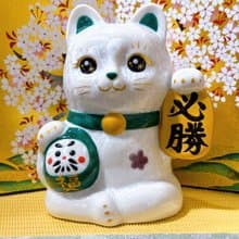 【必勝吉祥】日本清水燒招財貓 | 達摩花結晶 - 白必勝