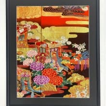 色打掛からつくるきものアート　vintage fabric 御所車 和モダン アートパネル 和風インテリア プレゼント お祝い 縁起物 額装インテリア　21