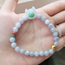 【親翠】天然翡翠 冰紫烏雞6mm圓珠綠珠惡魔14~15手環