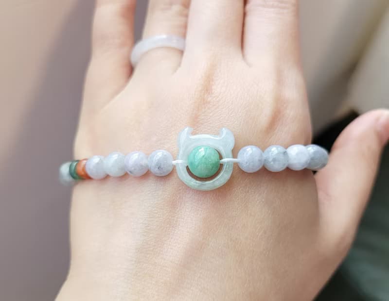 【親翠】天然翡翠 冰紫烏雞6mm圓珠綠珠惡魔14~15手環