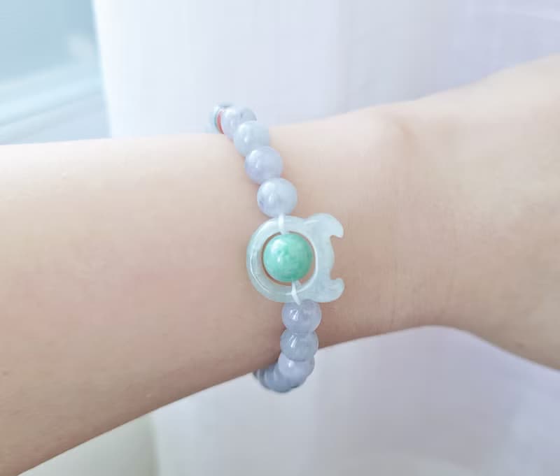 【親翠】天然翡翠 冰紫烏雞6mm圓珠綠珠惡魔14~15手環