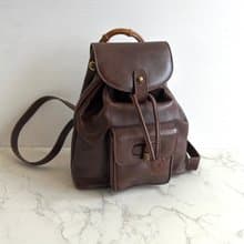 絕版古董包 GUCCI中古二手竹節咖啡色皮革包 後背包 背囊 雙肩包