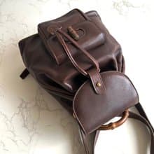 特選貨品 GUCCI中古二手竹節咖啡色雙肩包 後背包 背囊 古董包