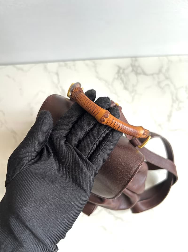 絕版古董包 GUCCI中古二手竹節咖啡色皮革包 後背包 背囊 雙肩包