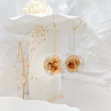 【金屬編織系列】小花球金銀花 垂墜勾勒編織 耳針耳夾耳環