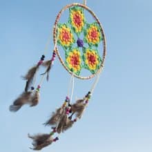 手工限量 情人節禮物 母親節禮物 生日禮物 民族風 boho 手工編織棉麻彩虹色捕夢網吊飾dream Cather / 手工蕾絲捕夢網- 花朵蕾絲彩虹21cm 