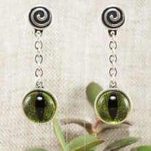 Olive Green Glass Cat Eye Earrings Evil Eye Silver Protection Earrings Jewelry