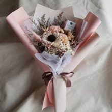 乾燥花蓪草向日葵花束|畢業 祝賀 生日 慶祝 學士帽 |M|粉藍黃紫