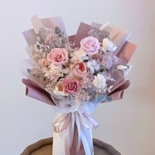 【不凋花乾燥花】情人節花束粉白色玫瑰永生花花束