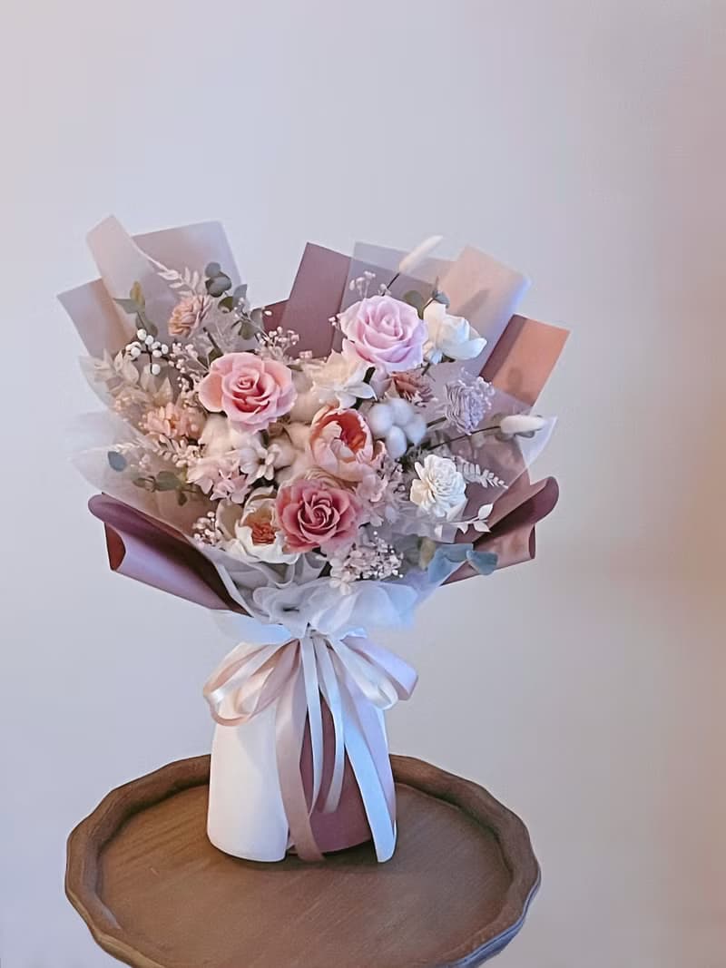 【不凋花乾燥花】情人節花束粉白色玫瑰永生花花束