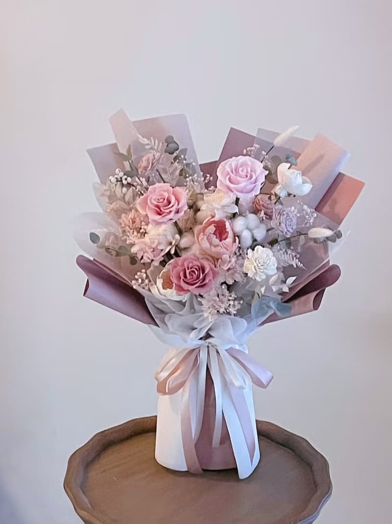 【不凋花乾燥花】情人節花束粉白色玫瑰永生花花束