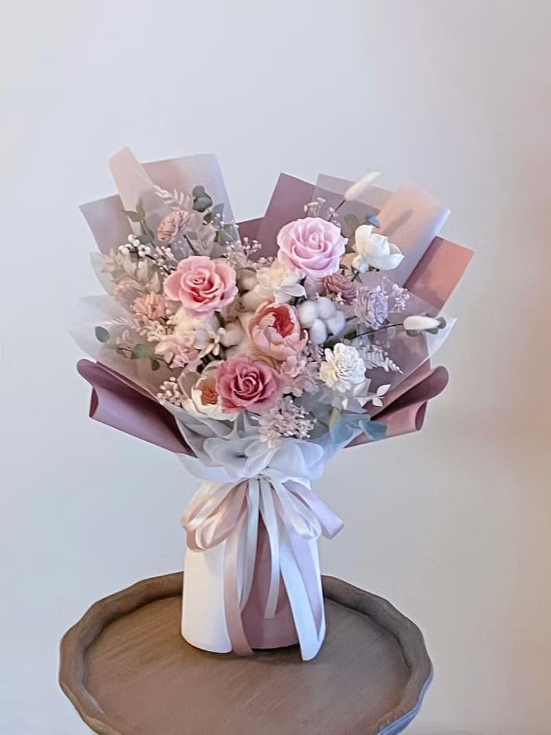 【不凋花乾燥花】情人節花束粉白色玫瑰永生花花束
