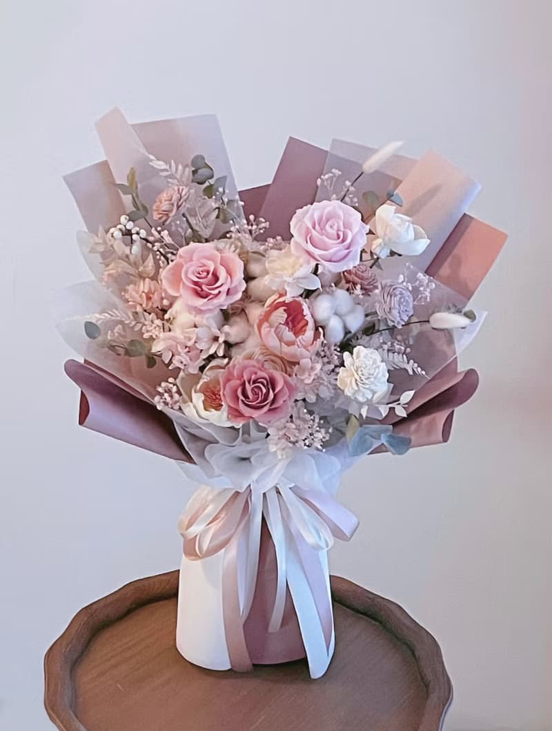 【不凋花乾燥花】情人節花束粉白色玫瑰永生花花束