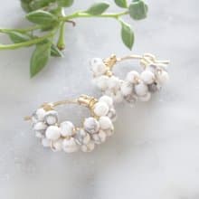 14kgf Howlite pave pierced earrings / clip on earrings