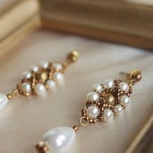 日晷 編織耳環 黃銅 珍珠