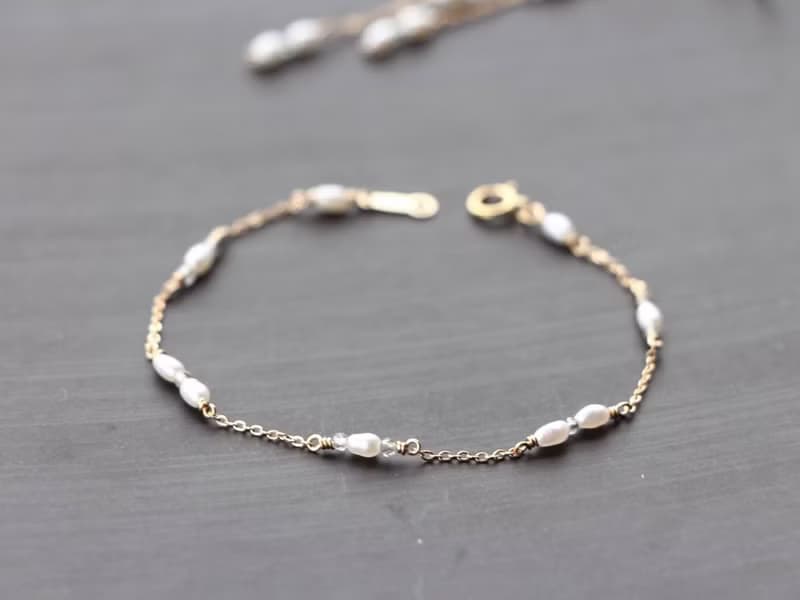 14kgf-mystic topaz & pearl bracelet(size order)