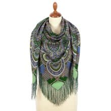 Pavlovo Posad Russian Shawl 100% Wool Scarf 125x125 cm Wrap Silk Fringe 1943-59