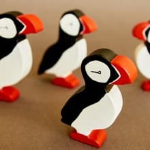 Wooden Puffins animals toys figurines baby, gift box for toddler